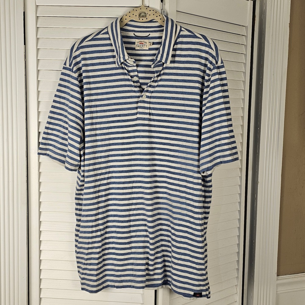 Faherty Mens Twilight Stripe Movement Short Sleeve Polo Golf Shirt‎ Large